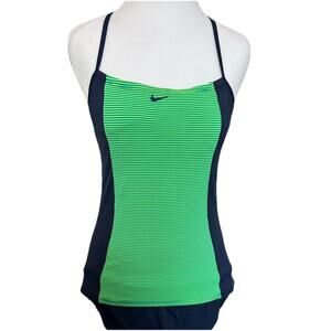 Nike Bikini 2 Piece Set Swimsuit Green Blue Stripes Swimming Racing Diving Small